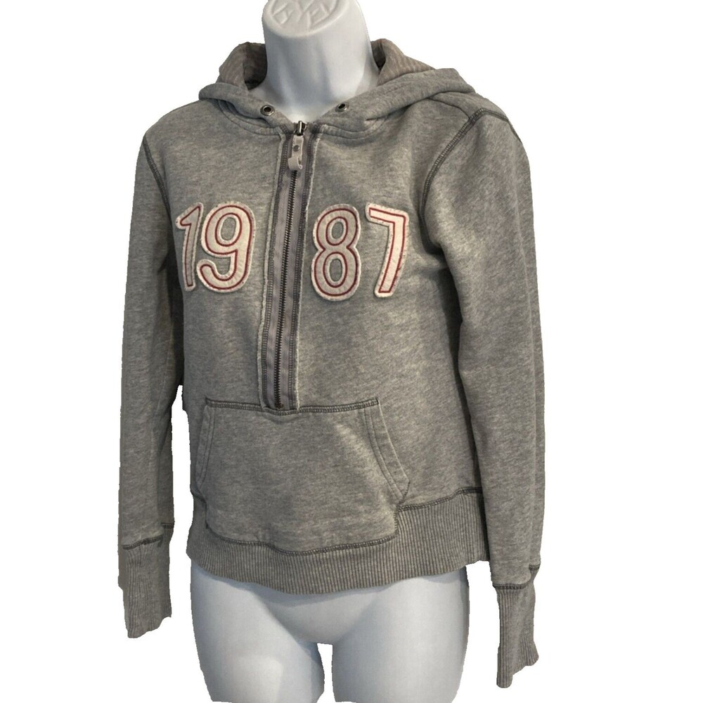 Y2K Aeropostale Hoodie Womens Jrs. Medium Gray Aero 1/4 Zip Puff Logo Sweatshirt